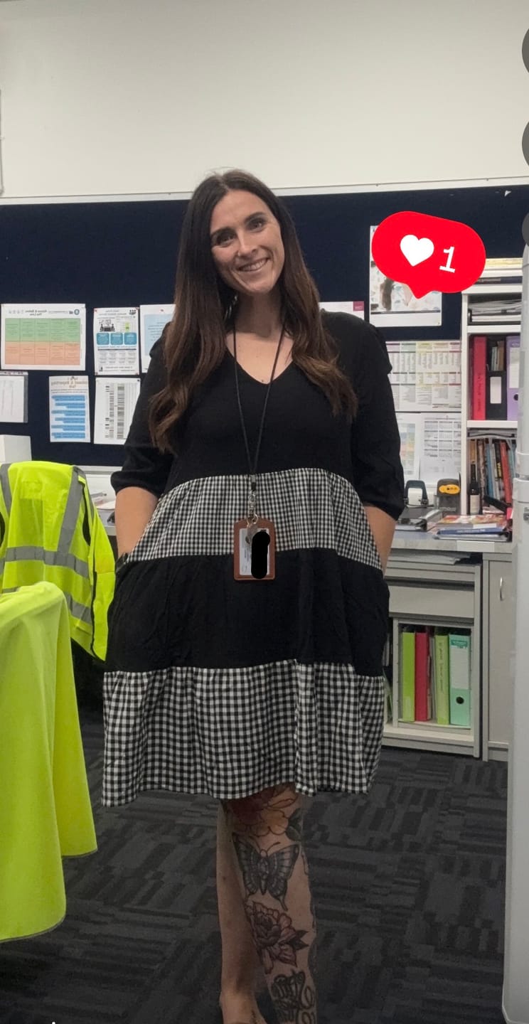 Customer photo review of Prunella Checked Dress in Black