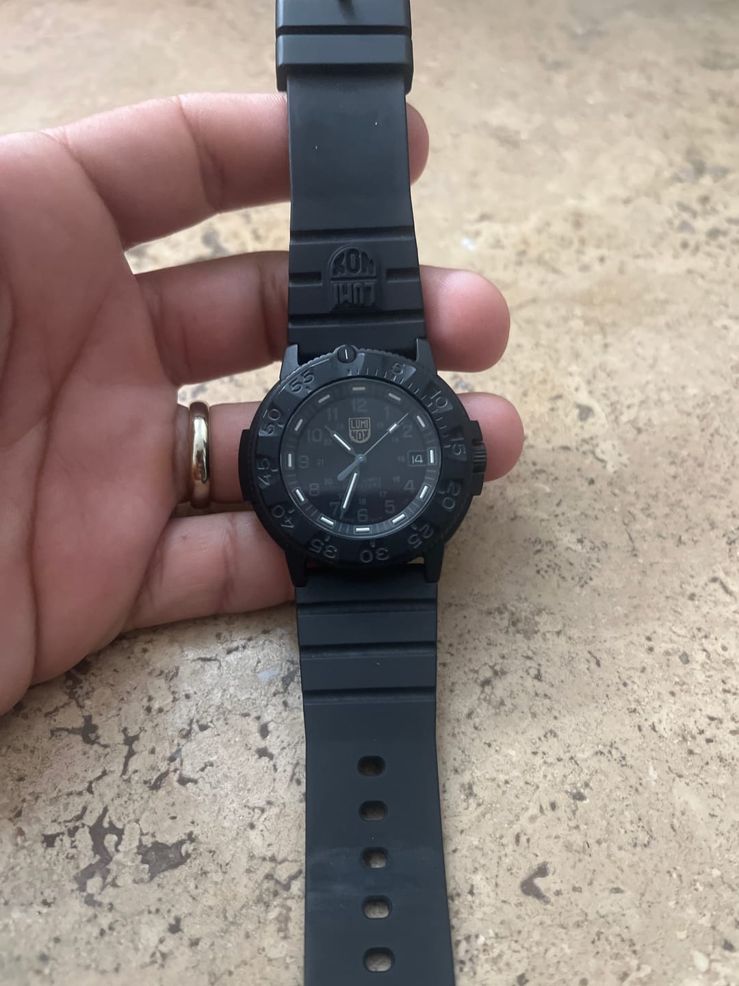 Customer photo review of Luminox Men's Black Strap Watch - Blackout Navy Seal Black Dial Dive | 3001.BO