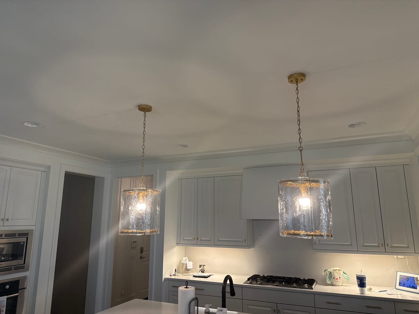 Customer photo review of Farmhouse Clear Textured Glass Cylinder Cage Pendant