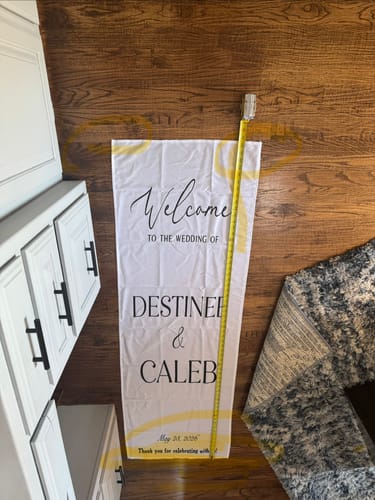 Customer photo review of Custom Wedding Welcome Sign | Personalized Fabric Banner for Ceremony or Reception Entrance | Engagement Party Sign