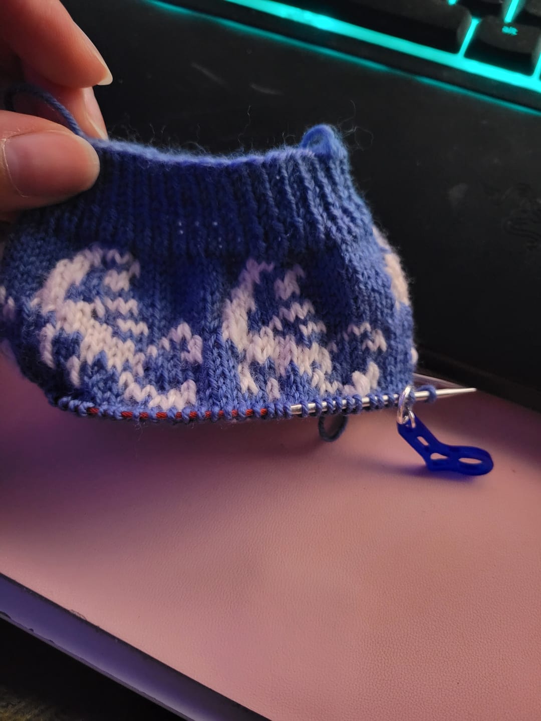 Customer photo review of Set of 8 Laser Engraved Acrylic Stitch Markers - Rainbow Mini Sock Blockers