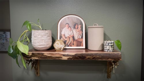 Customer photo review of Live Edge Walnut Floating Shelves