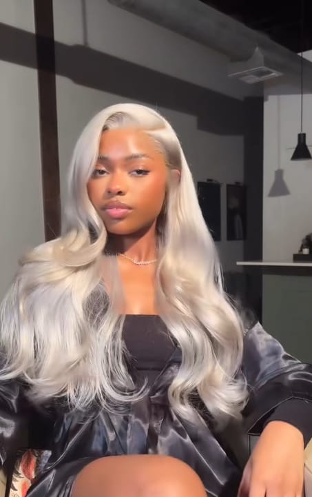 Customer photo review of Luvwin 13x4 Lace 95% White Salt and pepper Straight Platinum Blonde 100% Glueless Human Hair Wig