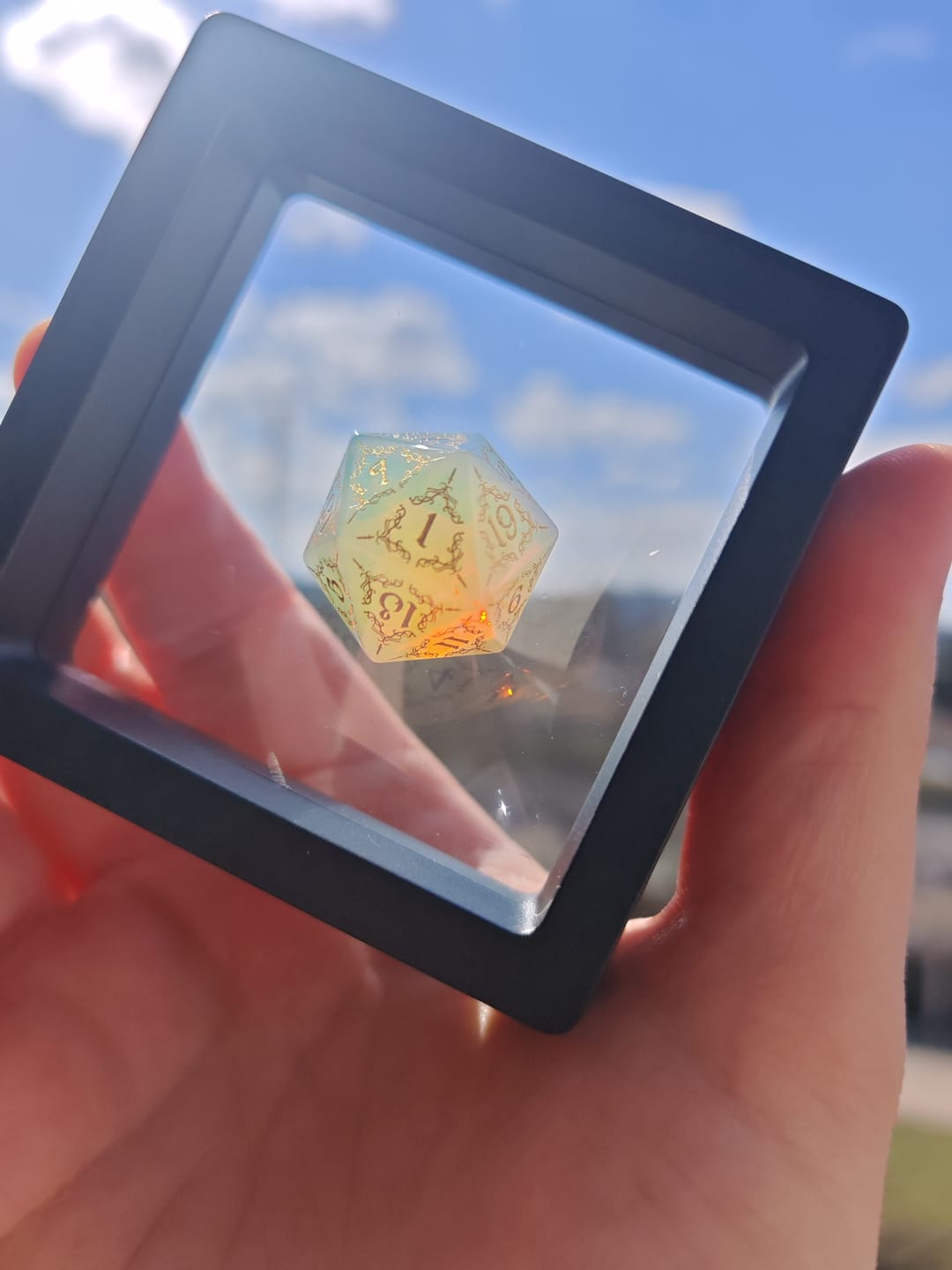 Customer photo review of Custom Anniversary D20 Dice – Personalized D&D Gift