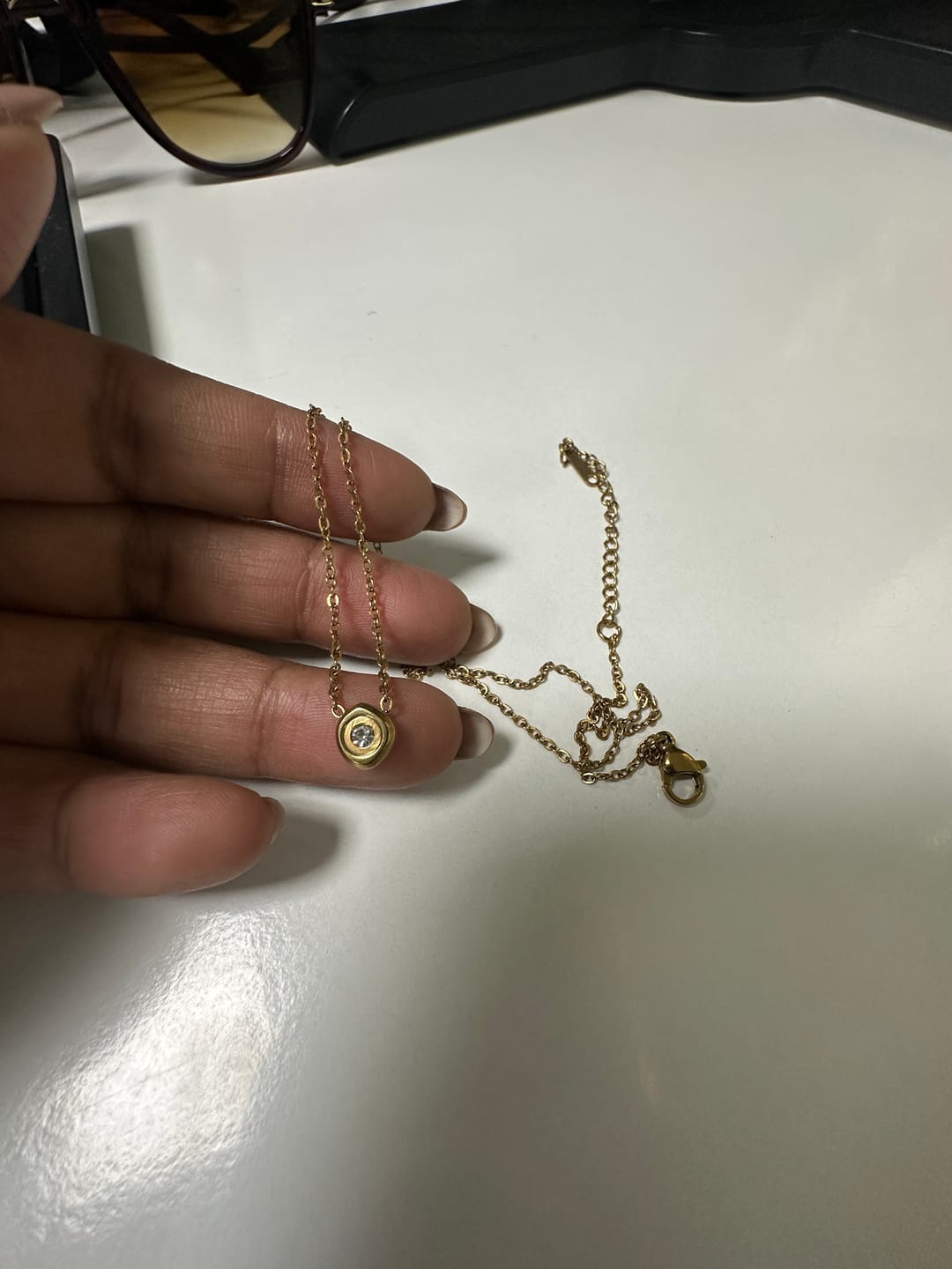 Customer photo review of White Gemstone Gold Chain Necklace