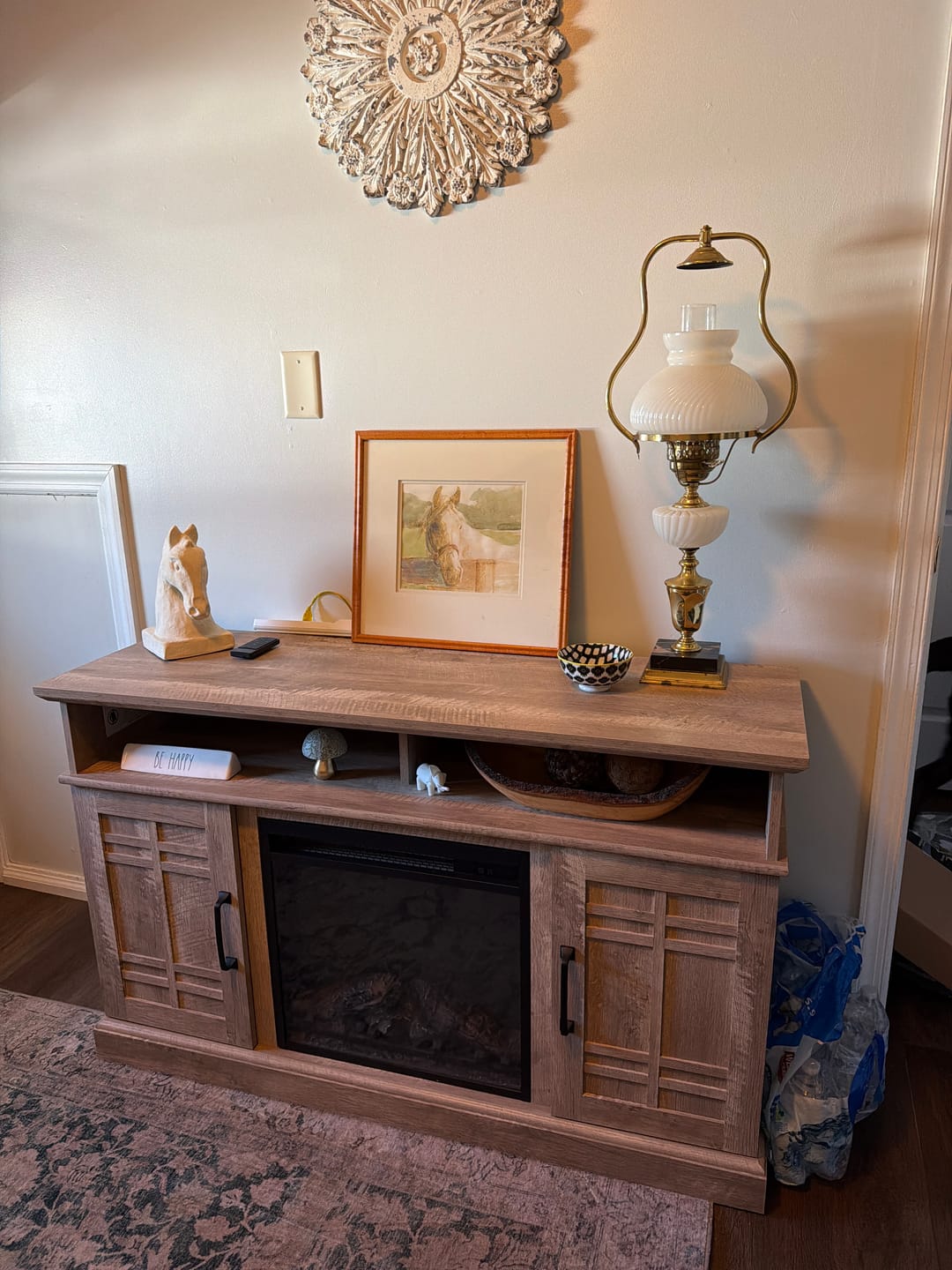 Customer photo review of Norrell 48" Wood Grid Door Farmhouse Fireplace TV Stand
