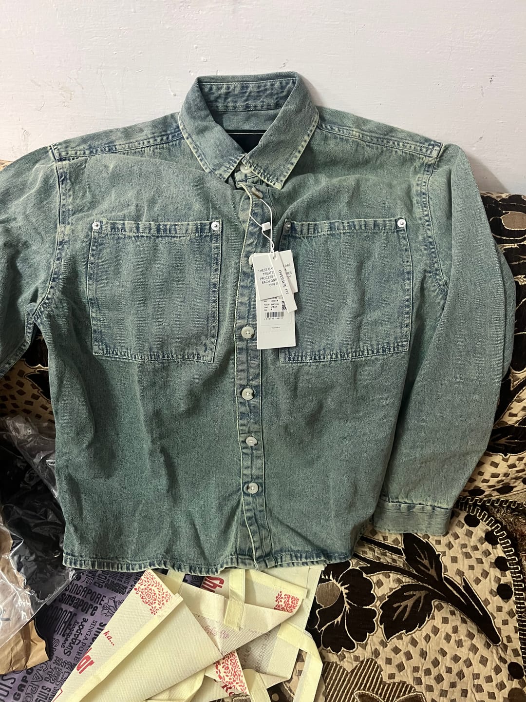 Customer photo review of Mid Blue Washed Denim Shirt