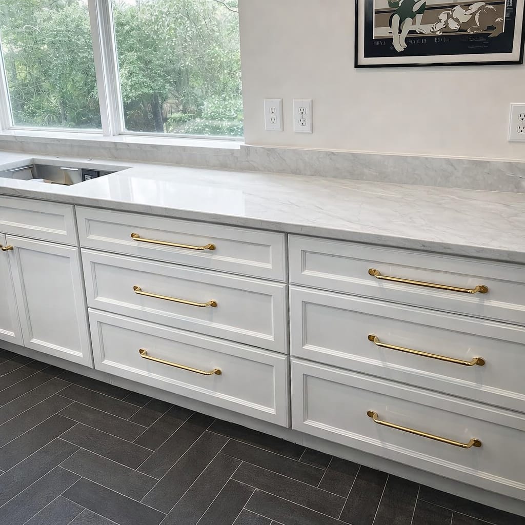 Customer photo review of Serene Cabinet Pulls - Unlacquered Brass Polished