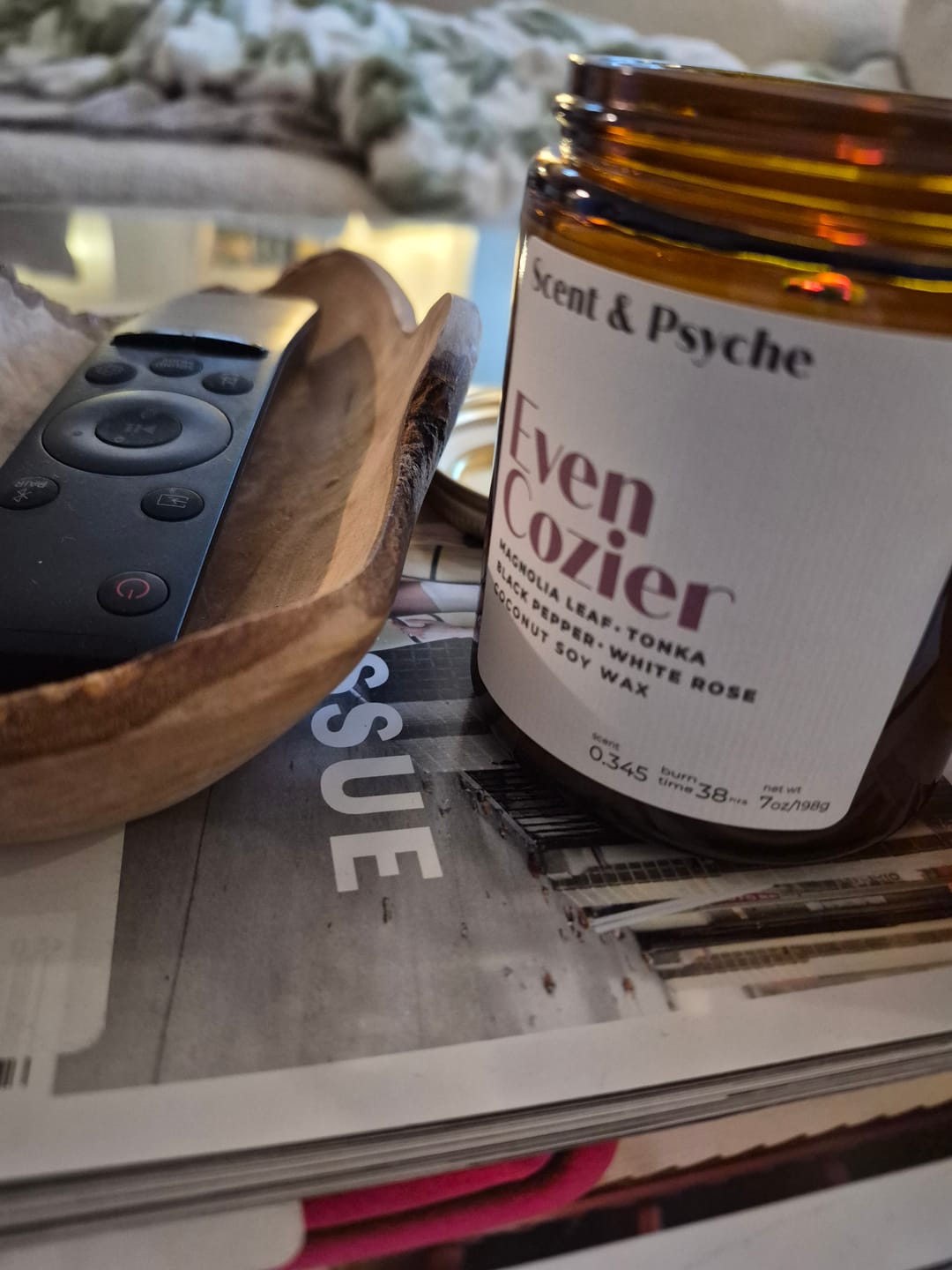 Customer photo review of Even Cozier Scented Candle  - 7oz Amber Jar