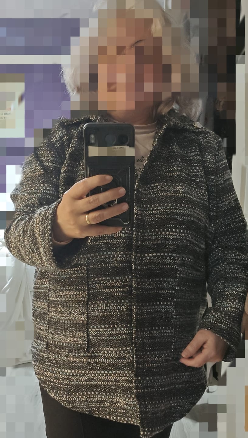 Customer photo review of Blue and Grey Boucle Fabric