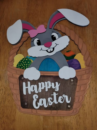 Customer photo review of Easter Bunny Basket Welcome Sign laser cut svg file