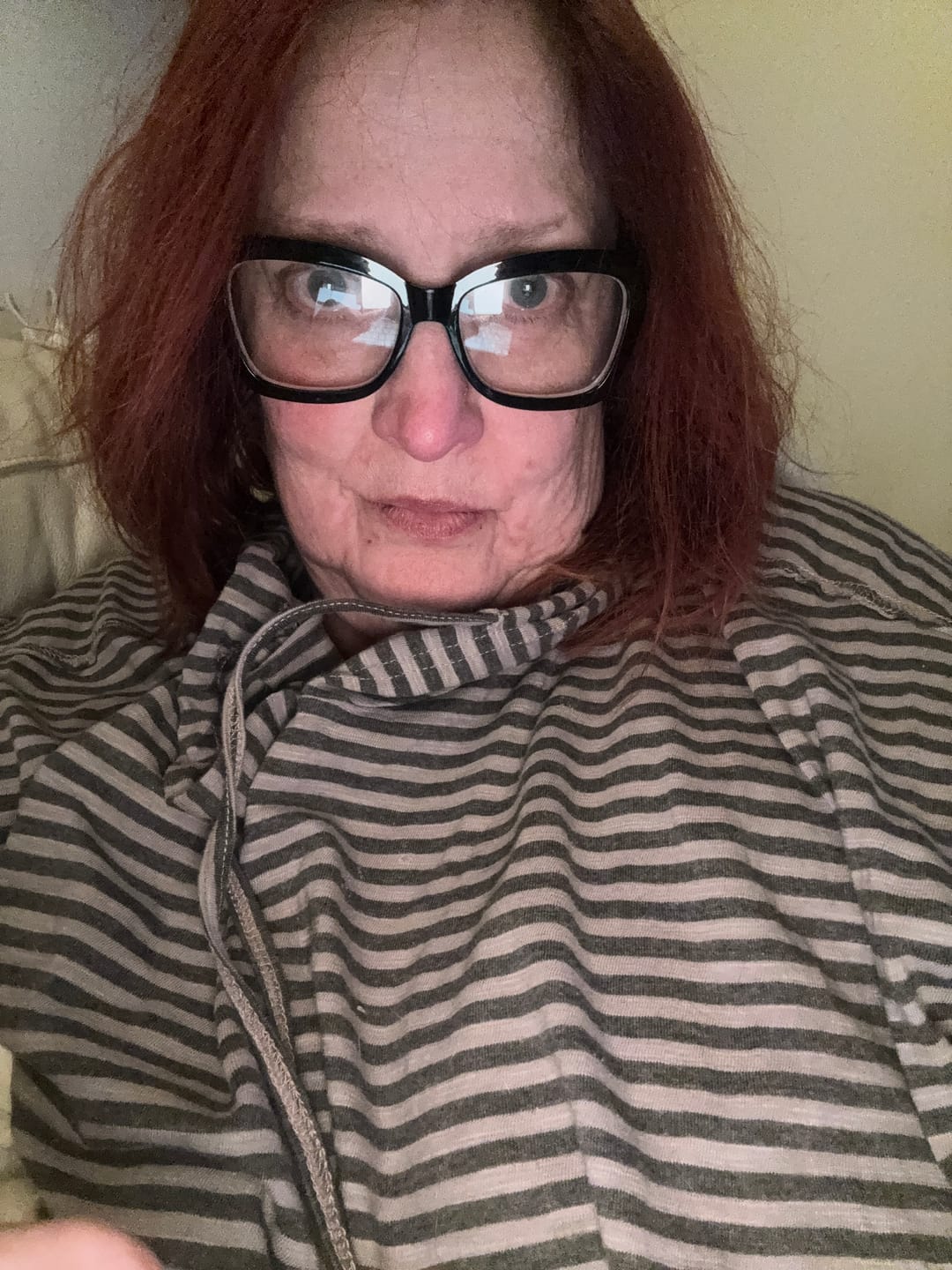Customer photo review of Plus Size Women Autumn Artsy Stripe Cotton Hooded Shirt