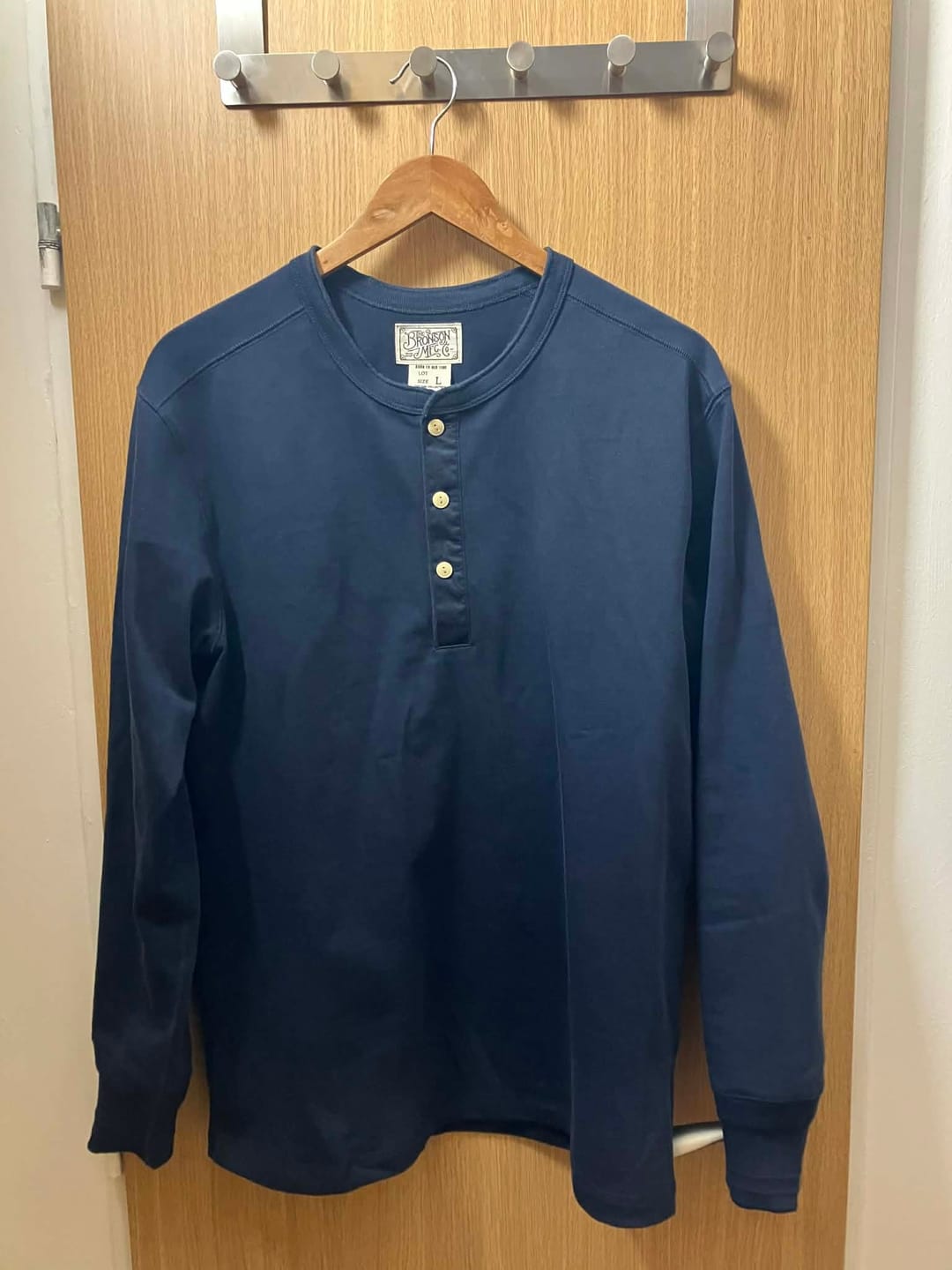 Customer photo review of Vintage Long Sleeve Henley Shirt - Navy