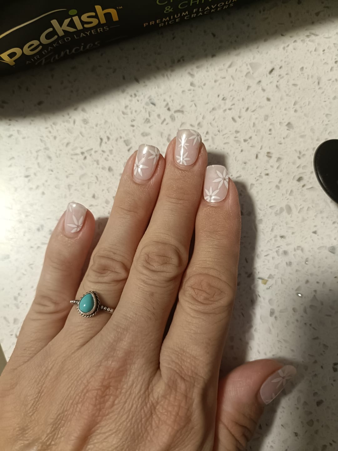 Customer photo review of Pretty Pink Daisies DIY Semicured Gel Nail Sticker Kit