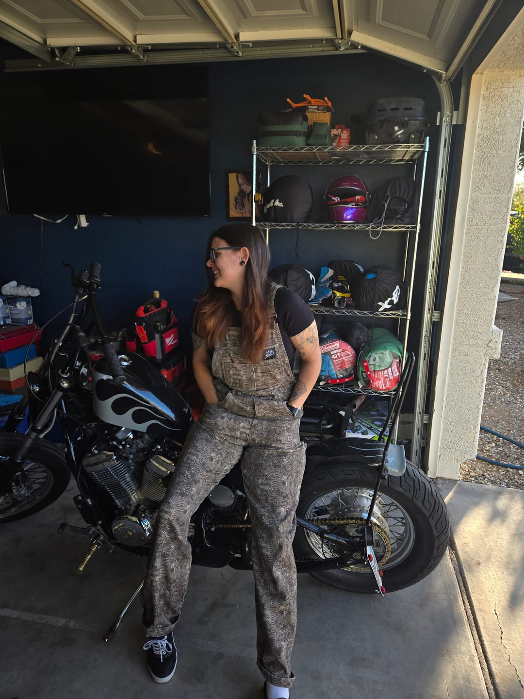 Customer photo review of Born Bad Washed Overalls - Snakeskin