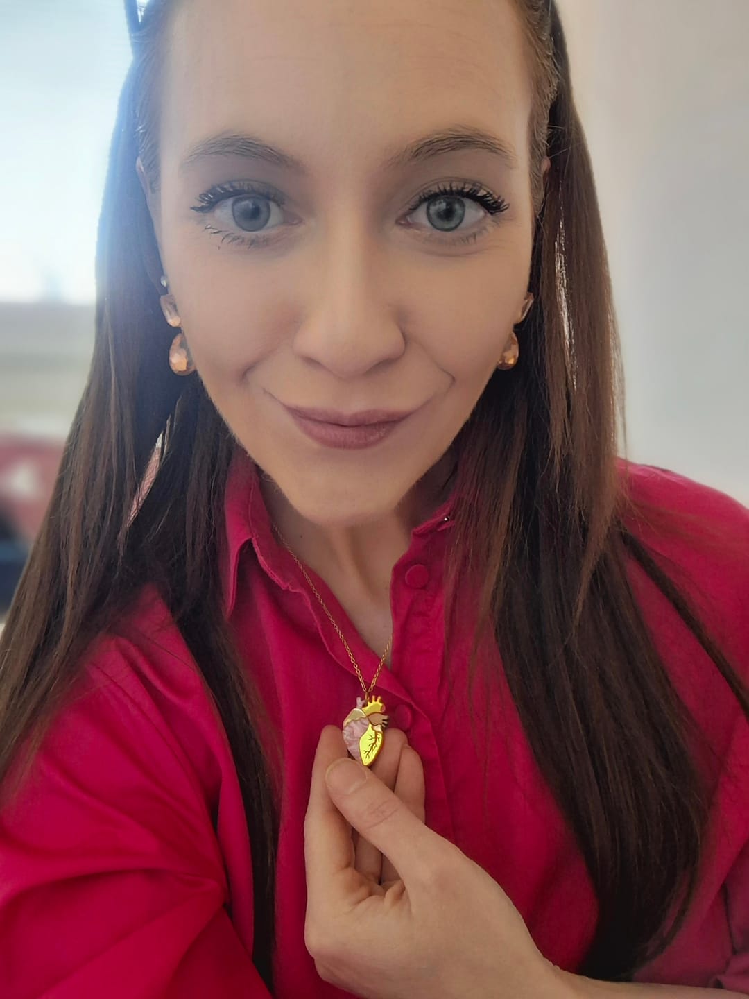 Customer photo review of Anatomical Heart Pendant Necklace - Pink