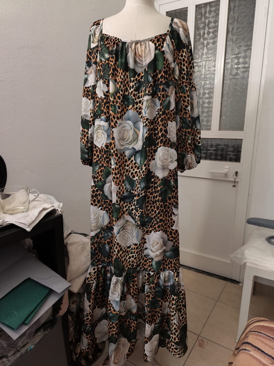 Customer photo review of Leopard and Red Rose Print Fashion Fabric by the Metre