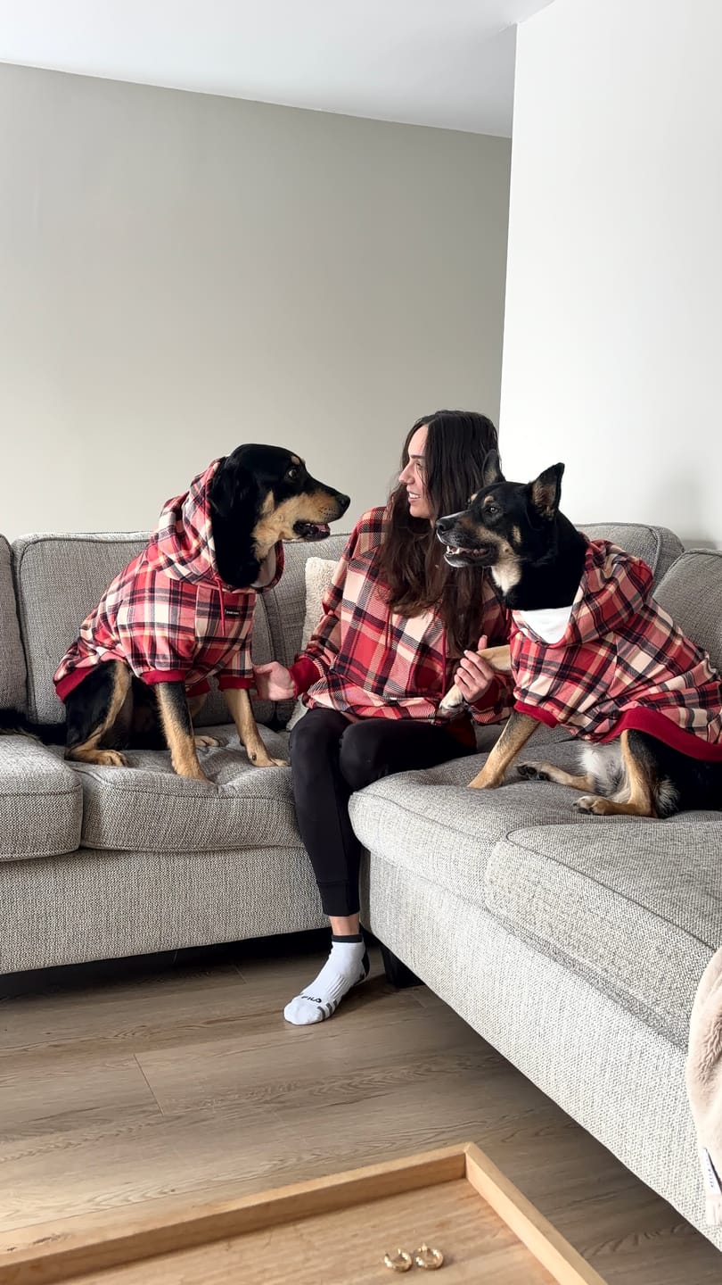 Customer photo review of Red Plaid Dog Hoodie