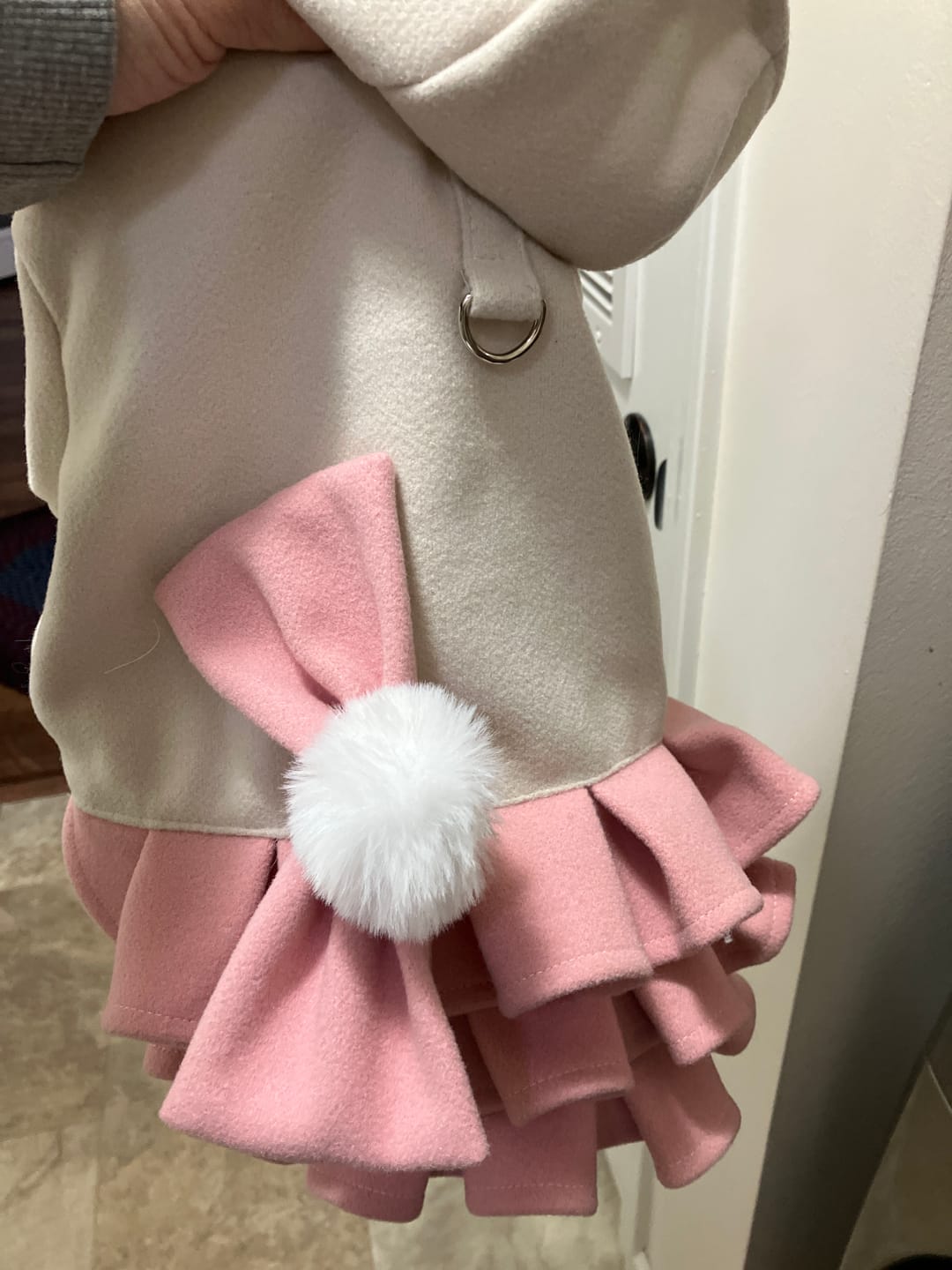 Customer photo review of Warm Fleece Bow Layered Dog Dress Jacket