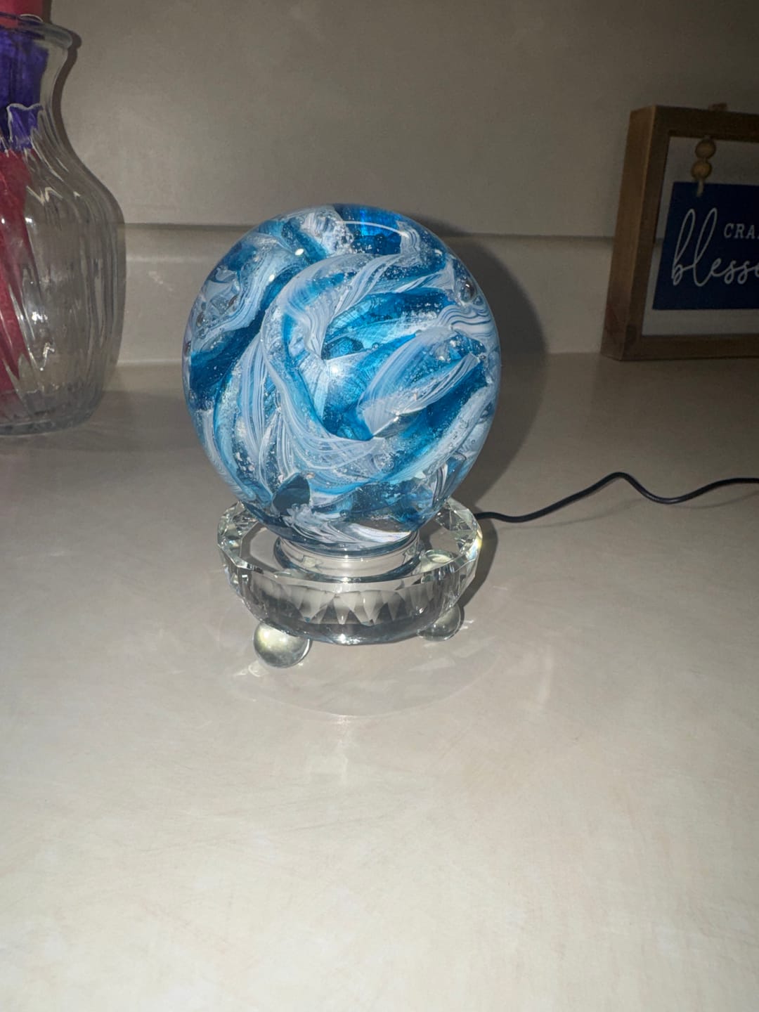 Customer photo review of Cotton Candy Orb with Infused Cremation Ashes