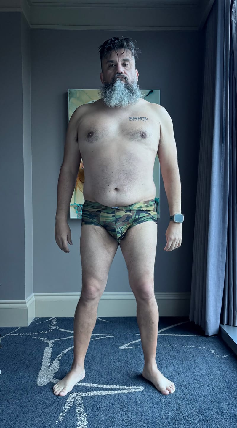 Customer photo review of Men's Camo Print Short Leg Trunks
