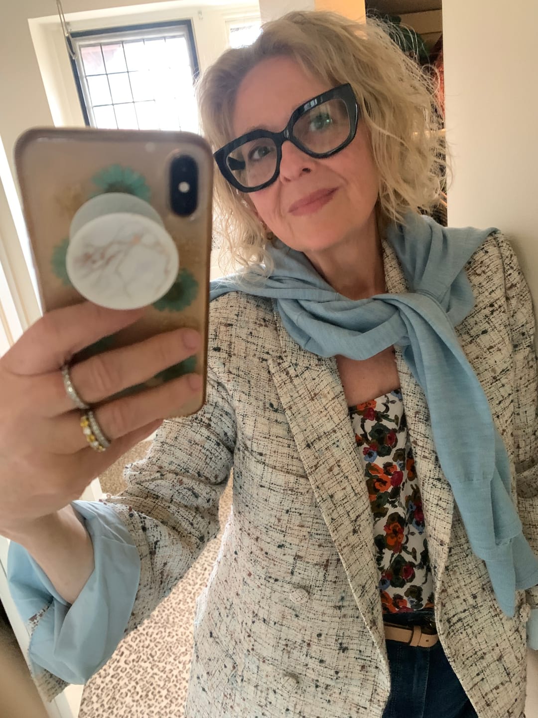 Customer photo review of O'Hara Boyfriend Blazer - Confetti Slub :: Ivory/Blue Multi