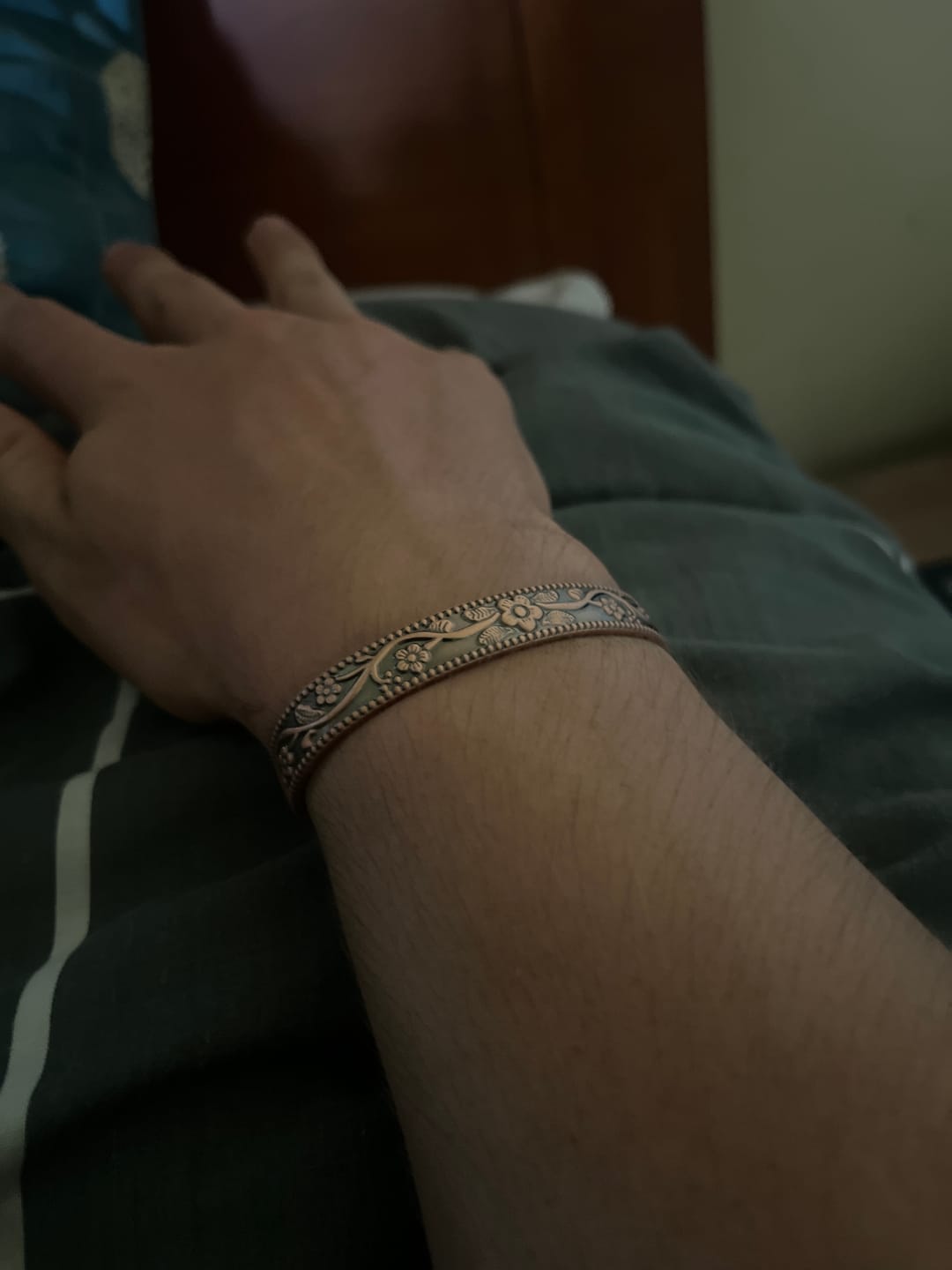Customer photo review of Buddha Stones Floral Magnetic Copper Adjustable Cuff Bracelet Bangle