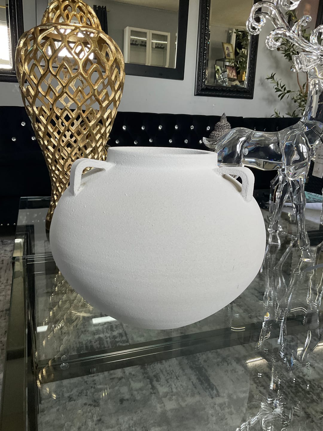 Customer photo review of X-Large 3 Handle White Artisan Handcrafted Terracotta Vase