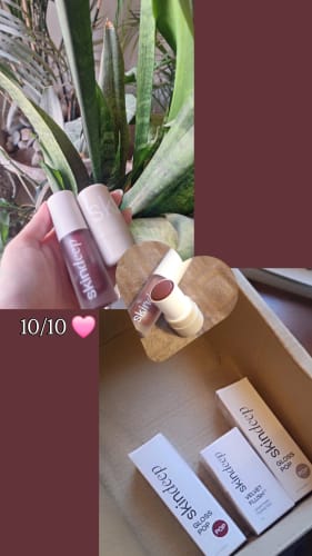 Customer's collage showing the Gloss POP lip gloss in hand, with its packaging and another lip product.