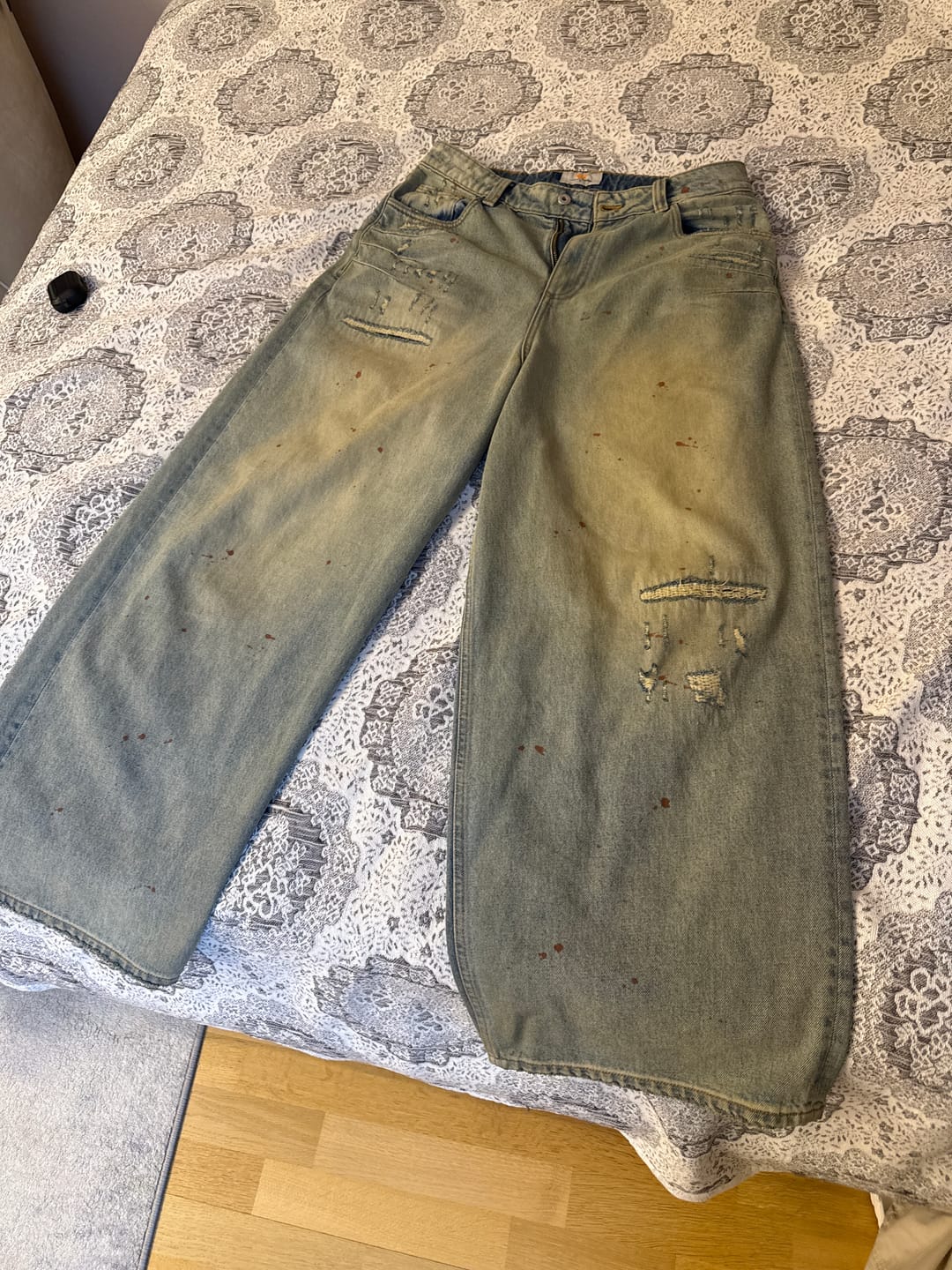 Customer photo review of Repaired Construction Denim Jeans Blue