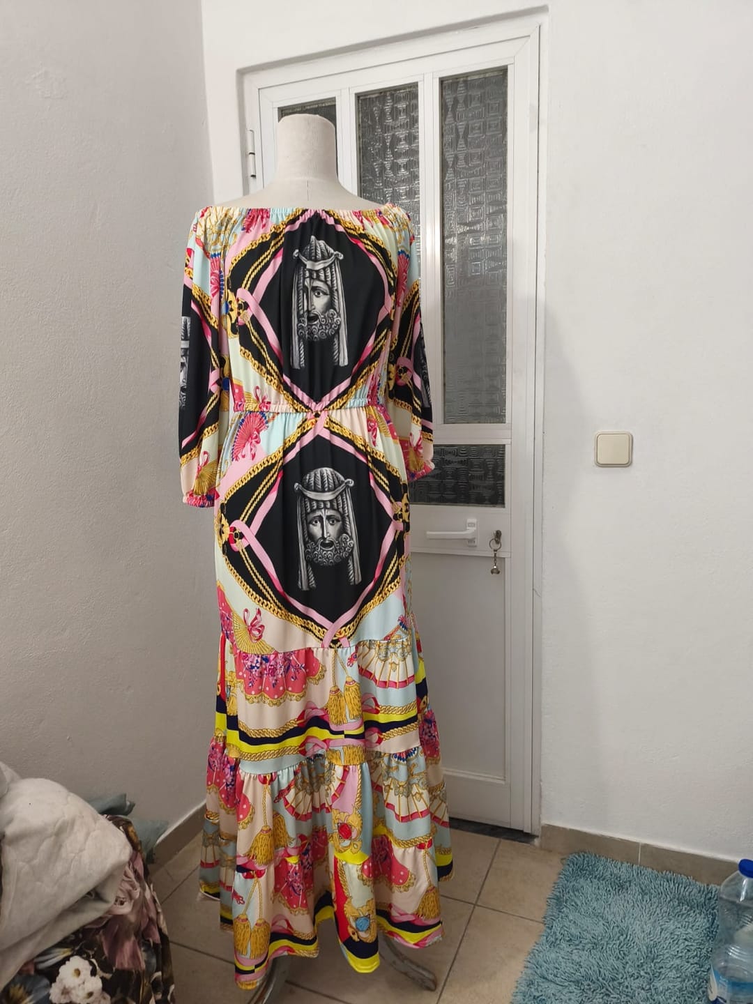 Customer photo review of Baroque Chain & Mask Print Lycra Stretch Fabric