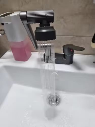 Customer photo review of Uupsala - Wash Basin Faucet Double Hole Hot & Cold Mixer Tap with 2-Mode Rotating Nozzle Bathroom Sink Faucet