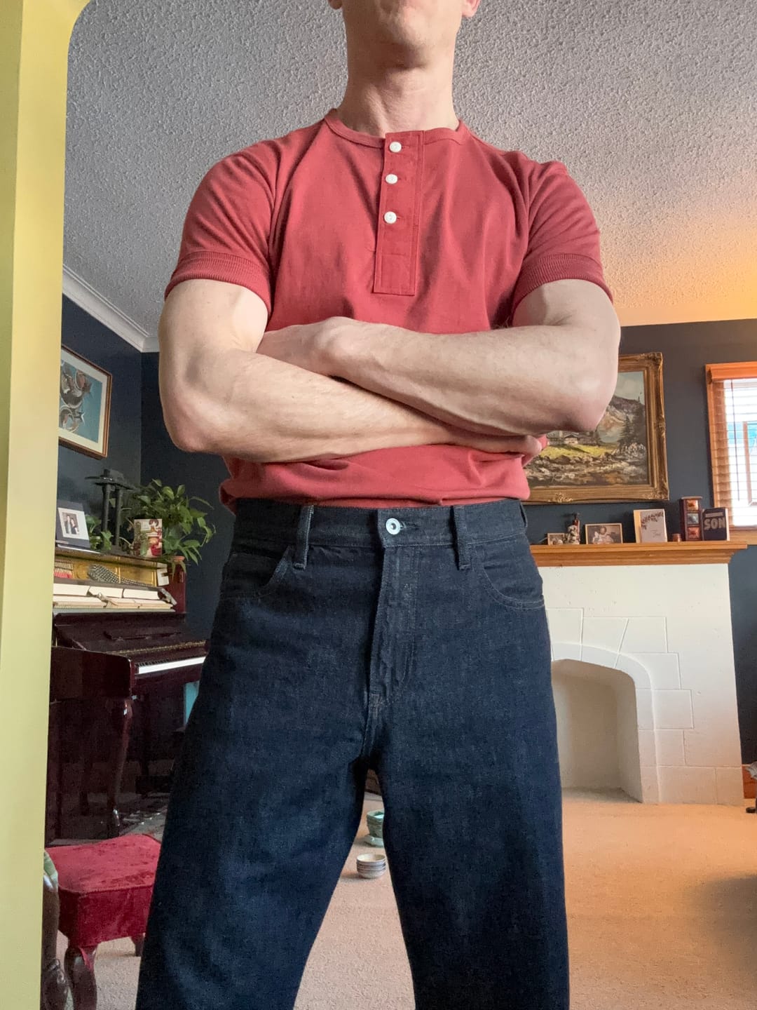 Customer photo review of Vintage Short Sleeve Henley T-Shirt - White