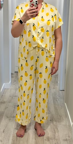 Customer photo review of Ladies Mandarin Cropped Pant Set - LEMON SORBET
