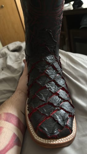 Customer photo review of Cowboy Boot Red Pirarucu Bass
