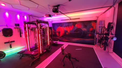 Customer photo review of Barbell Explosion – Strength Art Garage Door Cover