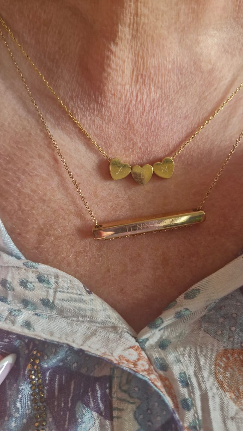 Customer photo review of Amo Heart Triple Bead Necklace in Gold