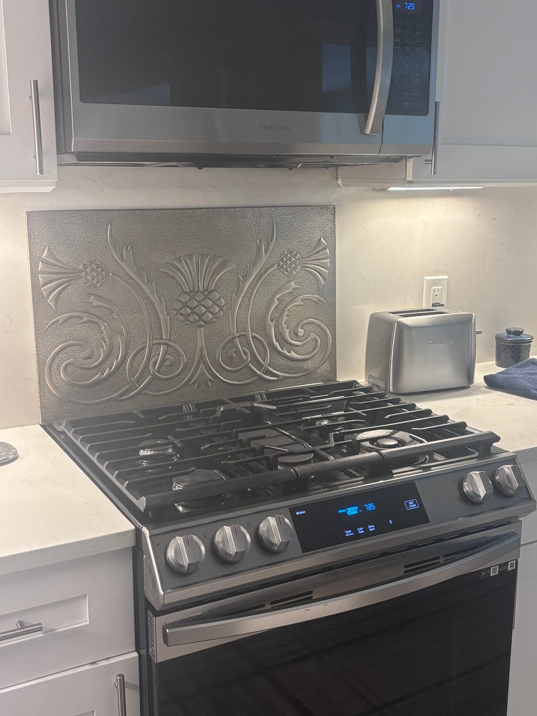 Customer photo review of Scottish Heritage Kitchen Backsplash Tile - Copper Thistle Emblem - Gray