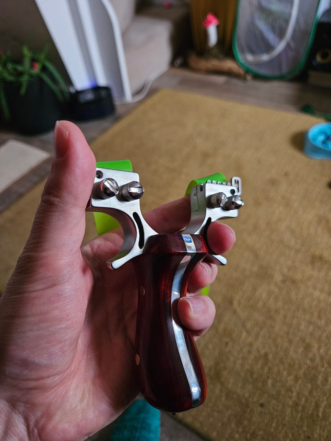 Customer photo review of Laser II - Compact Stainless Steel Wooden Handle Laser Shooting & Hunting Slingshot