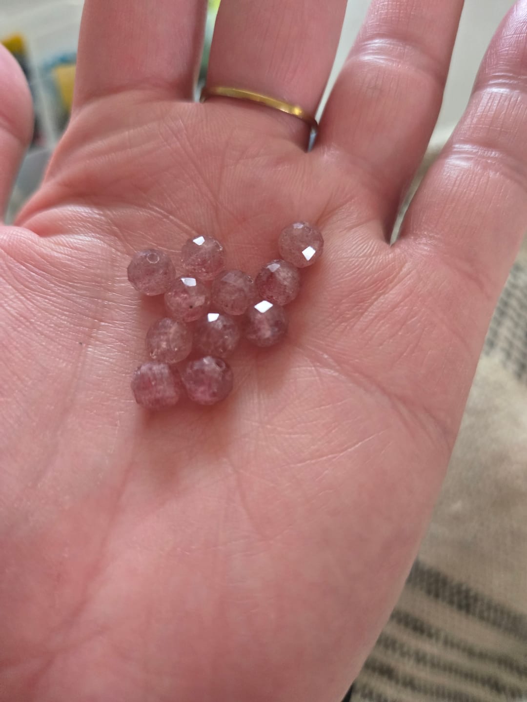 Customer photo review of Natural Strawberry Quartz,6mm Faceted Round Natural  Gemstone Strands, 7.5 inch , 0.6mm hole, about 32 beads