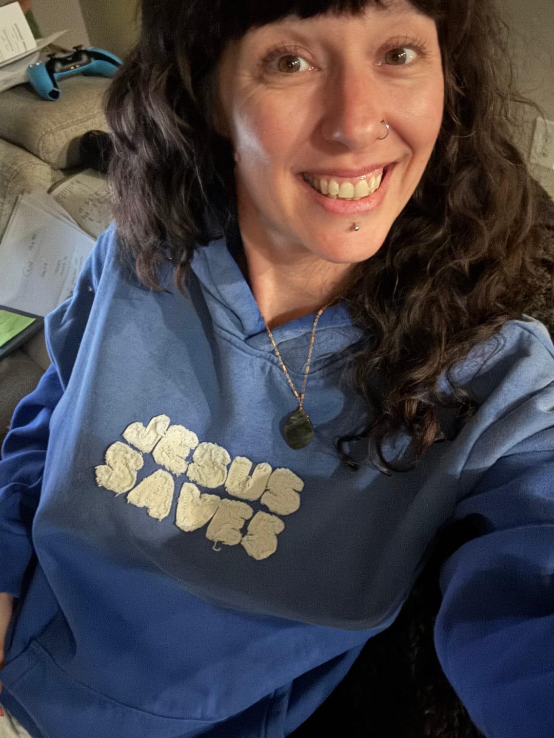 Customer photo review of Jesus Saves Patchwork Hoodie