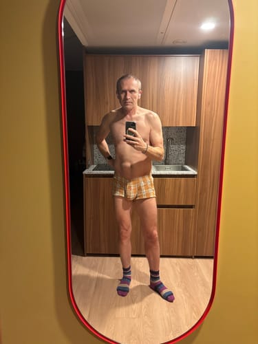 Customer photo review of Mens Plaid Front Pouch Boxer Shorts