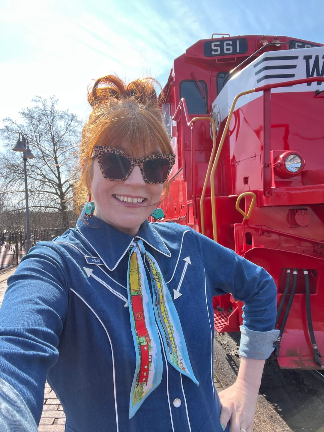 Customer photo review of Trains Skinny Scarf