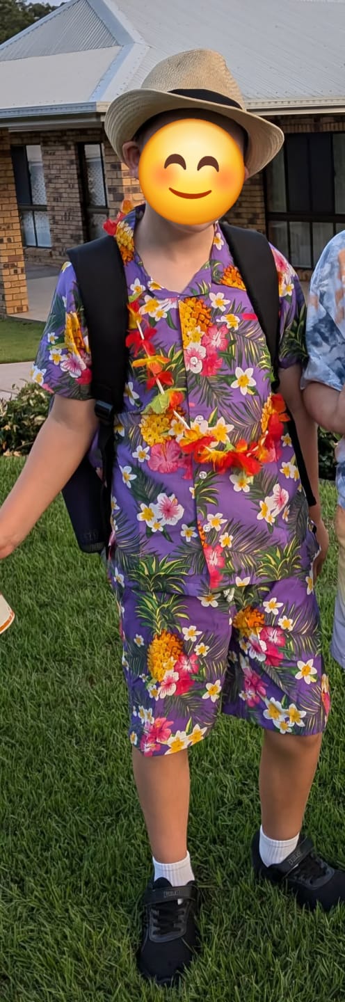 Customer photo review of Aloha Purple Kids Shirt