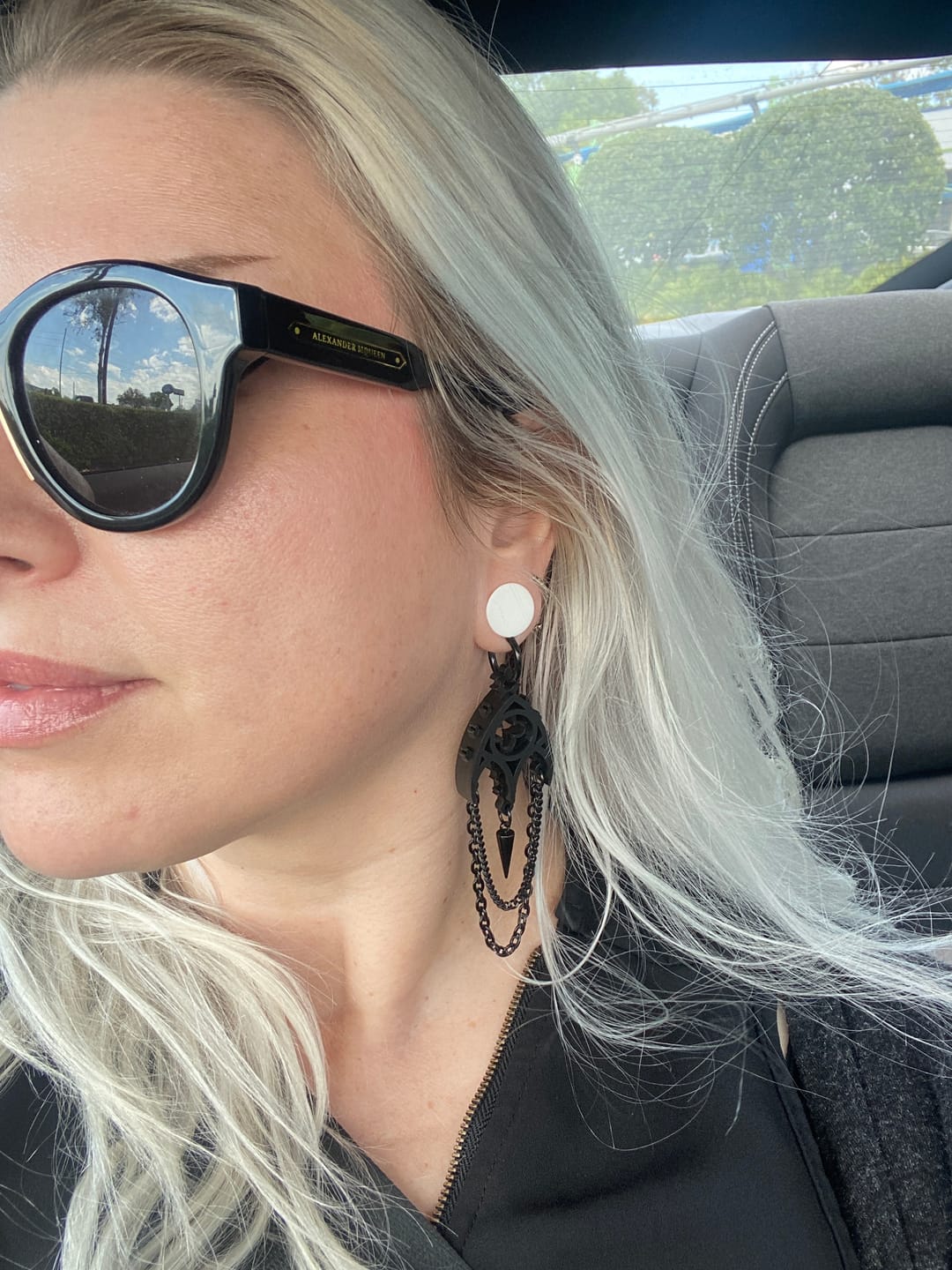 Customer photo review of Cathedral Punk Arch Earrings w. Chain