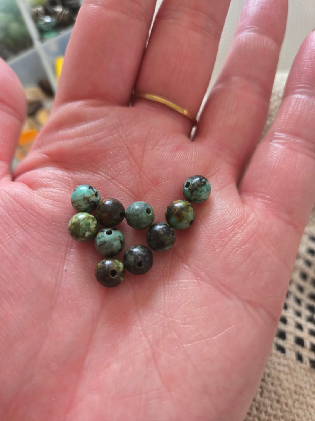 Customer photo review of Africa Turquoise, 6mm Round  Gemstone Strand, One full strand  Green &Brown color, hole 0.8 mm