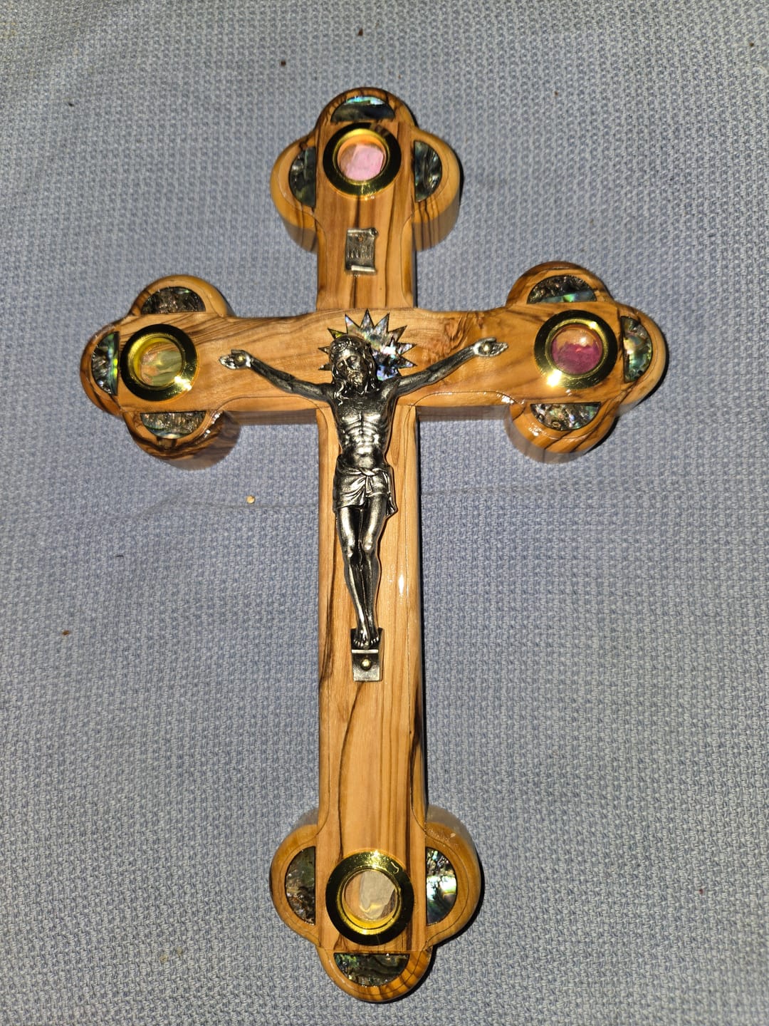 Customer photo review of Olive Wood Crucifix (Partially covered with Mother of Pearl) - Holy Land Crucifixes