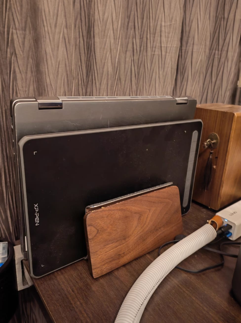 Customer photo review of Wood Laptop Vertical Stand for Desk
