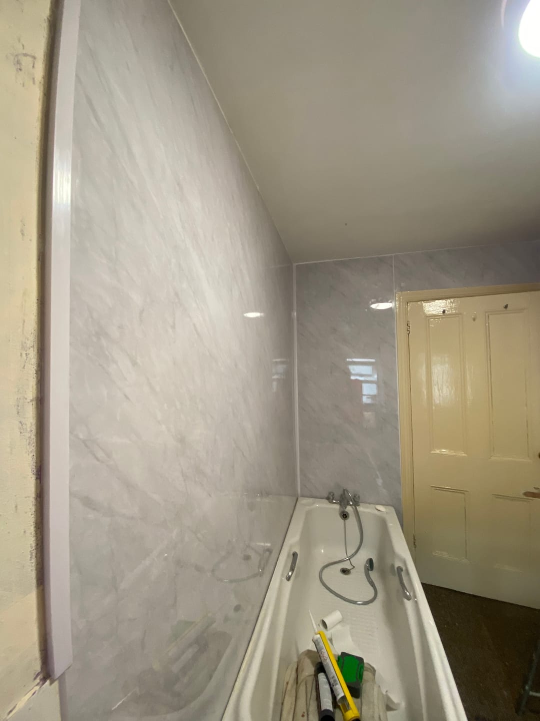 Customer photo review of Premium Grey Marble Gloss Shower Wall Panel – 1M x 2.4M