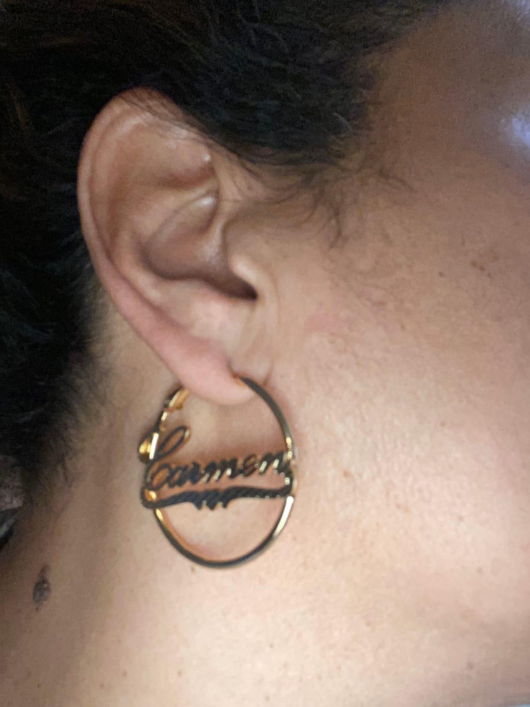 Customer photo review of Classic Heart Name Hoop Earrings